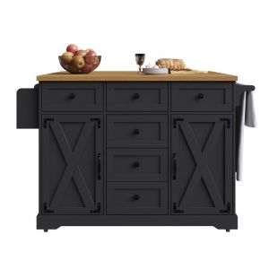 Îlot de cuisine 147 x 70 (44) x 93 cm-Buffet amovible-Avec plateau de table pliable-Noir