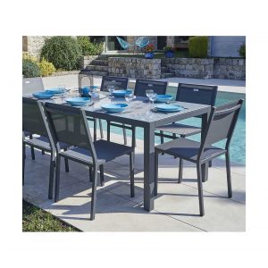 Ozalide CADAQUES - Ensemble table et chaises de jardin - 8 places - Gris Anthracite