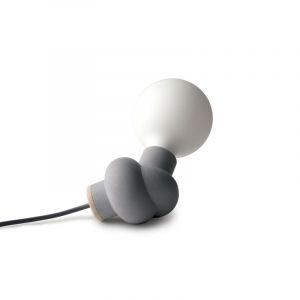 Lampe à poser en béton et bois cordon noir ampoule LED porcelaine