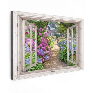TABLEAU SUR TOILE Hortensia - Transparent - Fleurs - &Eacute;t&eacute; - Mauve - Chemin Decoration Murale Peinture Salon 120x80 cm