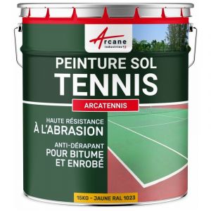 Arcane industries Peinture pour court de tennis béton poreux couleur ligne rénovation Anti dérapant salle de sport arcatennis ral 1023 Jaune - 15 Kg