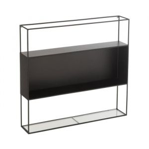 Hellin Tagère murale rectangulaire en métal noir et verre - luce