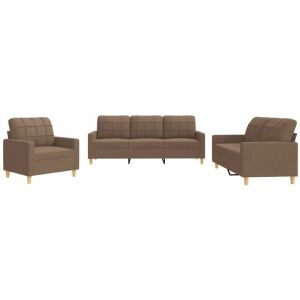 VidaXL Ensemble de canap&eacute;s 3 pi&egrave;ces avec coussins en Tissu Marron