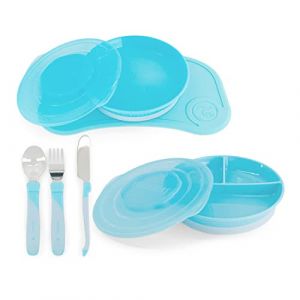 Image de Twistshake Mealtime Tableware Kit - 1x Napperon, 1x Assiette, 1x Assiette avec Séparateurs, 3x Couverts, 6 Mois et +, Garçon