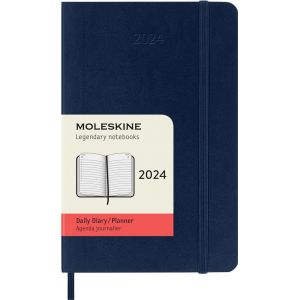 Moleskine Agenda civil journalier 2024 12 mois Format de Poche Couverture Souple Bleu Saphir