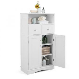 Armoire de Salle de Bain avec Etagere Reglable Meuble de Rangement sur Pieds avec Tiroirs et Portes Blanc