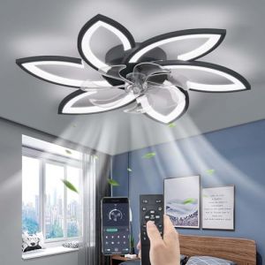 Ventilateur de Plafond YUNZI 78CM avec Lumi&egrave;re LED Dimmable et T&eacute;l&eacute;commande Noir