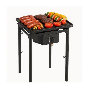 Intec R&eacute;chaud &agrave; Gaz 1 feu Barbecue grill 4,5kW 2en1 Bruleur fonte + Plaque Grill Fonte 40&times;40cm 3 hauteurs modulables Piezo