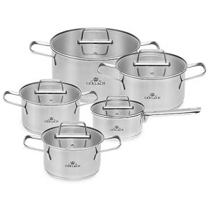 Gerlach 1760 Lot De 5 Casseroles Faitouts En Inox Avec Couvercles En Verre &Oslash;16cm / &Oslash;16cm / &Oslash;18cm / &Oslash;20cm / &Oslash;24cm Tous Feux Dont Induction Passe Au Lave-vaisselle Ambiente