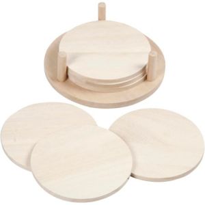 Image de Creotime Dessous de verre en bois à décorer Diamètre 9,5 cm 6 pcs