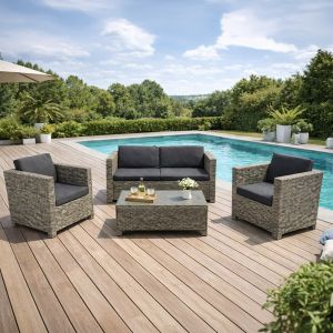 Concept-Usine Socotra salon de jardin 4 places en r&eacute;sine tress&eacute;e gris et noir