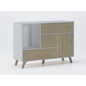 Image de Wellindal Groupon Goods Meuble de salon : Buffet Wind / Blanc et tiroir bois