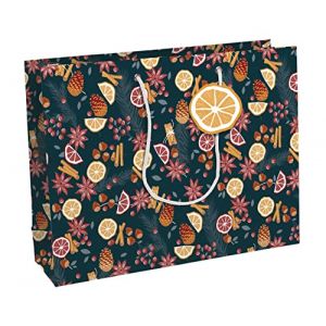 Image de Clairefontaine X-32778-6C - Un Sac Cadeau Kraft blanc- Format Shopping - 37,3x11,8x27,5 cm - 210g - Motif : Agrumes - Emballage Cadeaux, idéal pour : Jeux Société, Puzzles