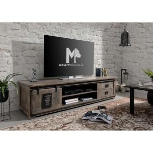 Meuble tv 200x55 Manguier laqué blanchi railway 336 - beige