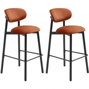 Lot de 2 tabourets en velours et m&eacute;tal noir - Terracotta - LAKABI