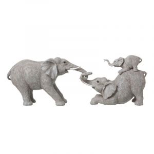 Statue Déco Résine "Eléphants Joueurs" 76cm Gris Prix