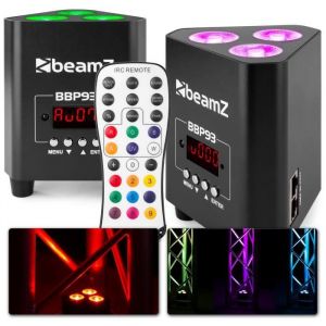 Beamz BBP93 Lot de 2 projecteurs Uplights PAR LED RGBW 3 x 10W - Mode DMX et auto, 7H d'autonomie, fonction maître/esclave