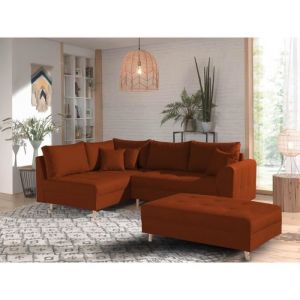 Rune - canapé d'angle - avec pouf d'appoint - 4 places - style scandinave - gauche - rouille - Rouille