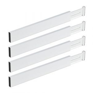 Relaxdays S&eacute;parateur pour Le tiroir, Lot de 4, Bambou, Longueur r&eacute;glable Entre 46 et 56 cm, Cuisine, Blanc