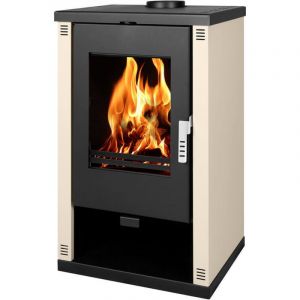 Verso Poêle à bois Theia - 9 kW Panneaux latéraux ivoire et design contemporain