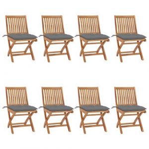 VidaXL Lot de huit chaises de jardin pliantes en teck massif avec coussins gris Vida XL