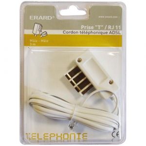 Erard Cordon RJ11 haut-débit ADSL mâle / prise T mâle 3 m - blanc - Câble hifi, téléphone, TV coaxial CONNECT