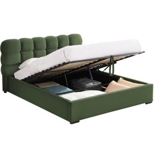 Lit coffre 160x200 cm avec tête de lit en velours vert kaki