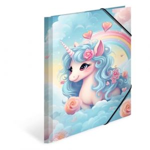 Herma Classeur A4 Happy Licorne, chemise à élastique en carton avec motif de maternelle, élastique, rabat intérieur et impression intérieure pour garçons, filles et enfants