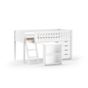 Vipack Furniture Lit Mi-Hauteur Scott Un Bureau Commode 4 Tiroirs Blanc