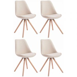 CLP Lot de 4 Chaises de salle &agrave; manger Toulouse Tissu Pieds ronds bois beige Nature