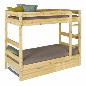 Pack lit superpose separable avec sommier gigogne et matelas Aaron Bois naturel 90x190 cm - Bois naturel
