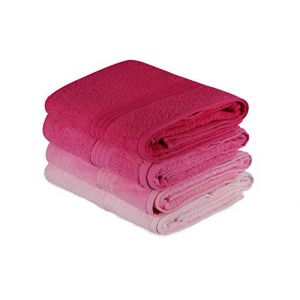 OJOS Lot de 4 Serviettes de Bain - 100 % Coton - 70 x 140 cm - avec bo&icirc;te sp&eacute;ciale - Rose Clair - Rose Vif - Fuchsia