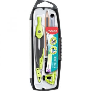 Maped Coffret 5 pièces - 1 Compas Métal Open Mine + 1 Bague Universelle + 1 Crayon + 1 Taille-Mines + 1 Etui-Mines - Accessoires Interchangeables - Pour Collège - Vert