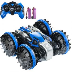 VEVOR Voiture T&eacute;l&eacute;command&eacute;e Amphibie, 2,4 GHz 12 km/h, Voiture RC &Eacute;tanche 4WD Tout-Terrain pour Enfants, Voiture Cascadeuse Rotative &agrave; 360&deg;, Jouet de Piscine pour Gar&ccedil;ons Filles 6 Ans et Plus, Bleu