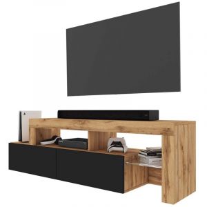 Selsey Meuble TV 172 cm Armoire De Télévision Debout Asymétrique Façade Noire Chêne Wotan Asten