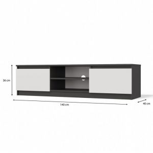 Topeshop - tivoli - Meuble tv style moderne - 140x40x36cm - 2 niches + 2 portes - Anthracite et Blanc