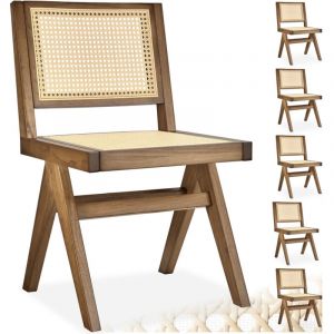 TecTake Chaise en bois lissy avec cannage viennois Lot 6 chaises design rétro chêne clair -