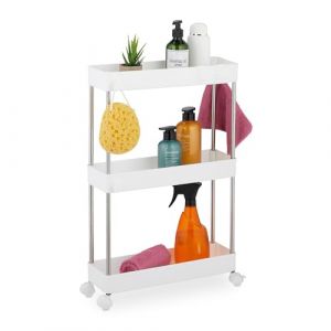 Relaxdays Meuble de Rangement, 3 Niveaux, H x L x P : env. 62 x 41,5 x 14,5 cm, pour Salle Bain et Cuisine, Blanc
