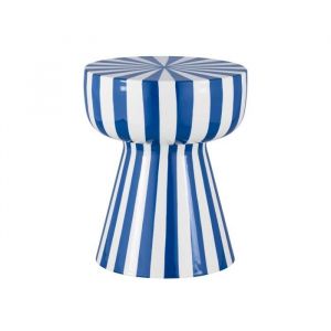 Table d'appoint. bout de canapé. table de chevet. acier émaillé rayures bicolore. bleu et blanc. Ø34 x H41cm