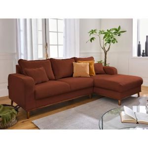 Albane - canapé d'angle droit - 4 places - en velours côtelé - Rouille