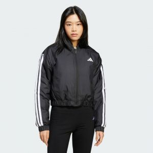 Adidas Veste Essentials Insulated Crop 3 Stripes noir blanc femme - S