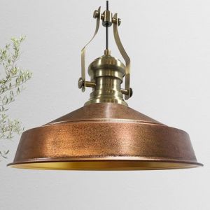 Suspension Industrielle en Métal Cuivré Peint à la Main – Lustre Vintage E27 Ø41 cm pour Salon, Chambre ou Salle à Manger