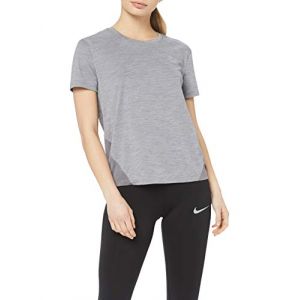 Nike W NK Miler Top SS T-Shirt Femme, Gris (Gunsmoke/Heather/Reflective Silver 056), FR : M (Taille Fabricant : M)