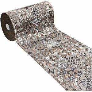 Tapis de Cuisine Tissu Gobelin Coureur Lavable Antidérapant Moderne motif Majolique Marron - 54x190 cm