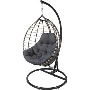 Fauteuil Suspendu Sur Pied En Fibre Tr&eacute;ss&eacute;e Avec Coussin Siena Gris Hyba - Le Fauteuil