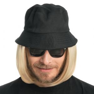 Chaks Chapeau avec perruque, chapeau de pêcheur avec cheveux cousus jusqu'aux épaules pour carnaval, festival, fête à thème