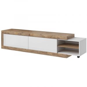 Meuble tv extensible de 200 à 240 cm couleur chêne et blanc brillant collection sinatra.