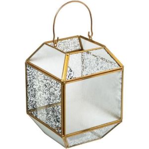 Lanterne en verre mercurisé géométrique GM H 20 cm