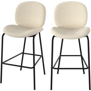 Rendez Vous Déco Tabourets de bar - Rendez-Vous Déco - Chaise pour îlot central en tissu bouclé beige 63,5 cm (lot de 2)