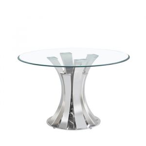 Table &agrave; Manger Ronde JUDITH &ndash; Chrome & Verre Tremp&eacute; &ndash; &Oslash;120 cm
